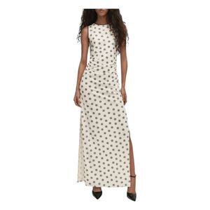MNG Mango Polka Dot Print Open Back Maxi Dress White Black Sleeveless 6